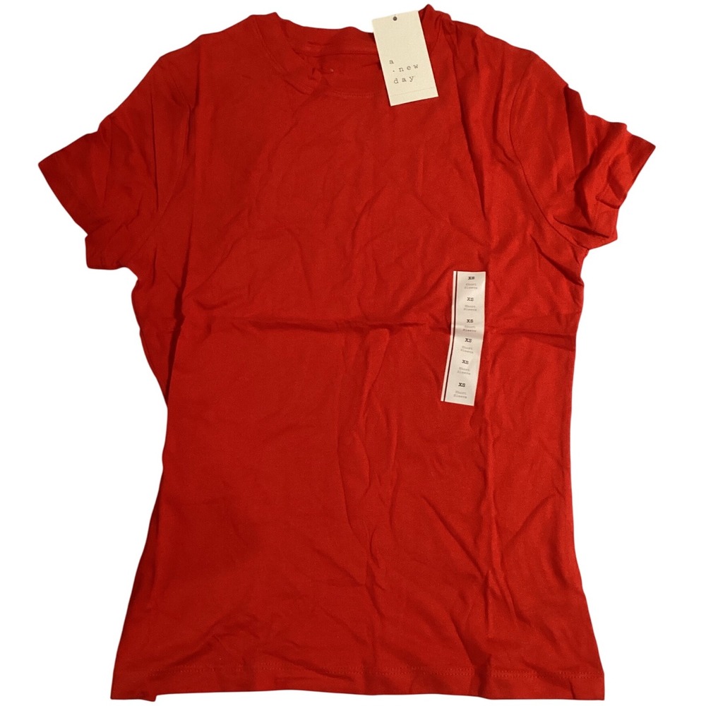 A New Day‎ Womens Red Crew Neck Short Sleeve T-Shirt Top XS Extra Small.Set of 2